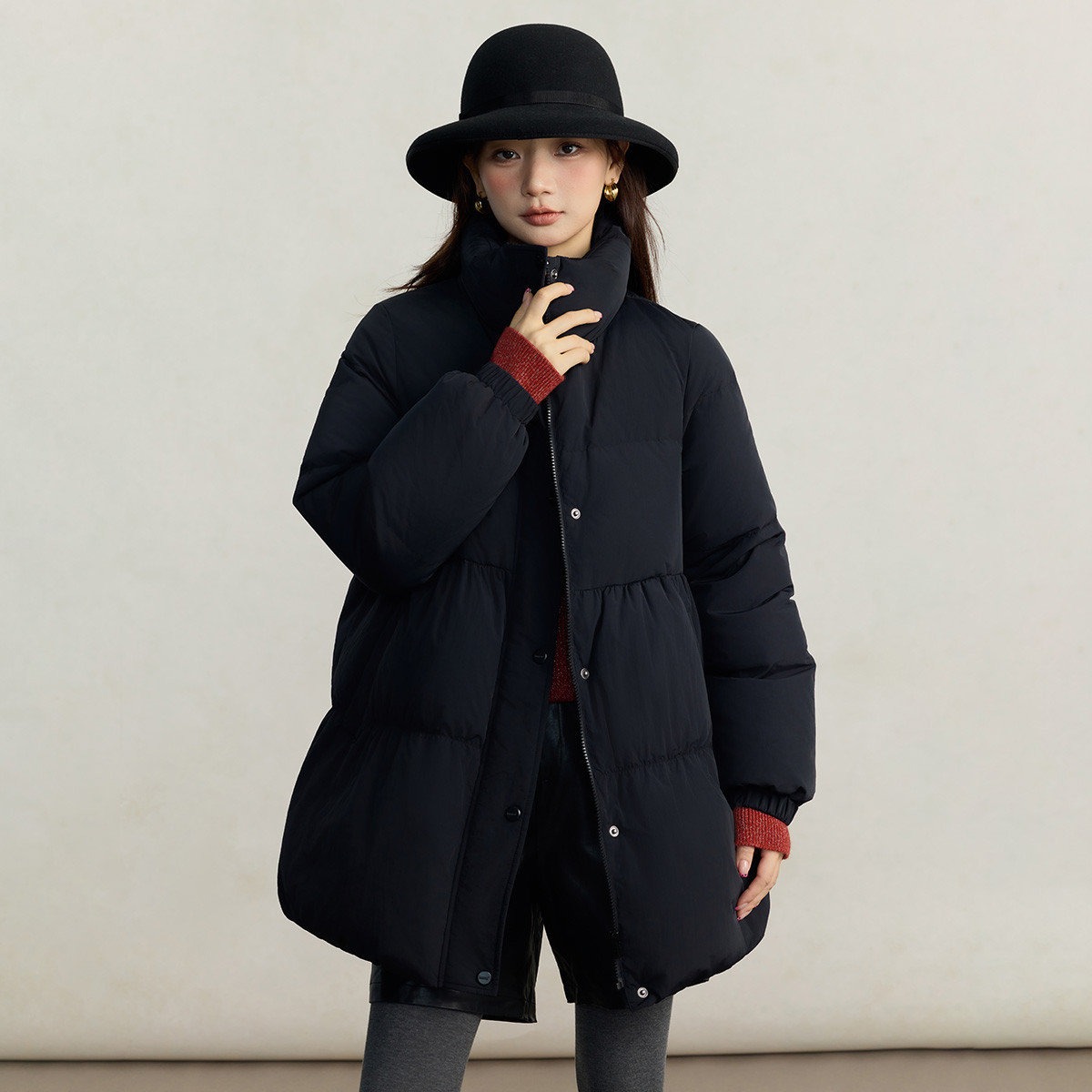 茵曼加厚保暖鸭绒立领泡芙羽绒服女2025冬季时尚宽松休闲外套