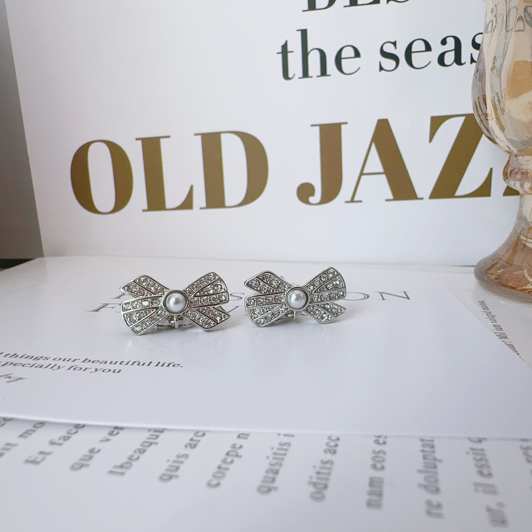 铜合金锆石耳饰 0244 微镶蝴蝶结耳钉