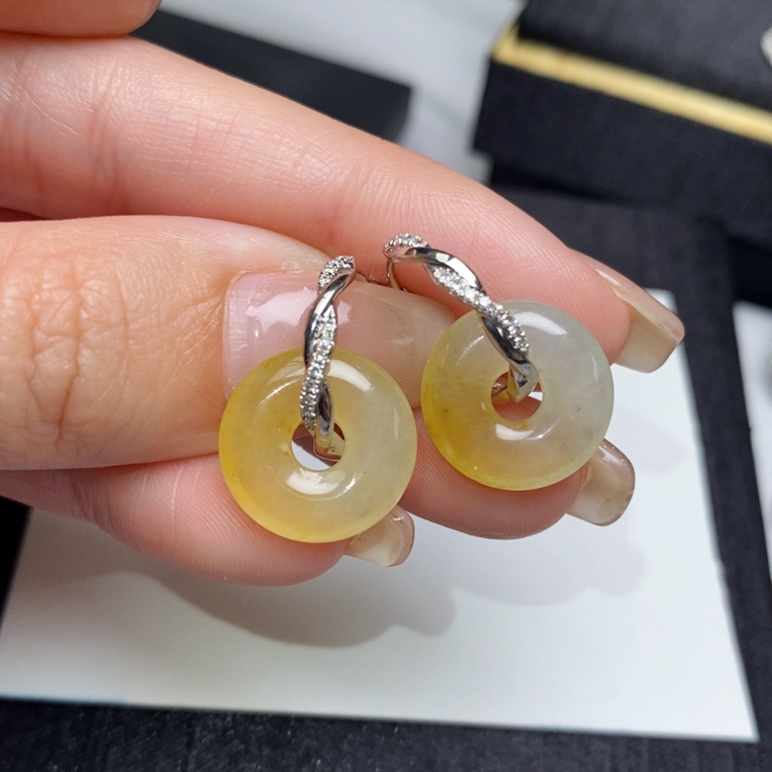 翡翠耳饰18K金镶嵌甜甜圈