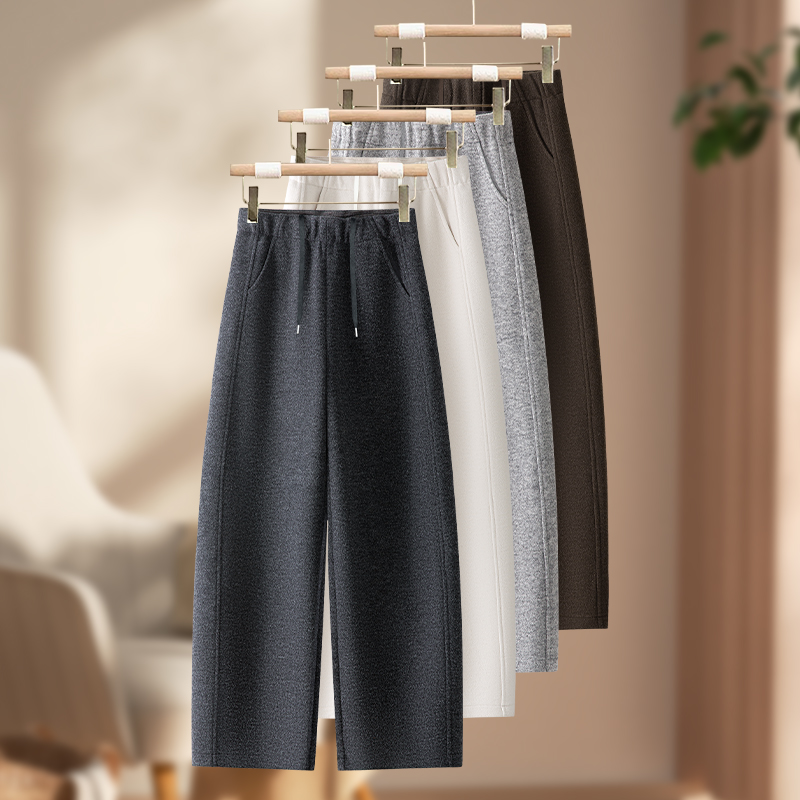 绵羊毛直筒弯刀裤女2025新款高腰窄版香蕉裤气质百搭柔软糯米裤子