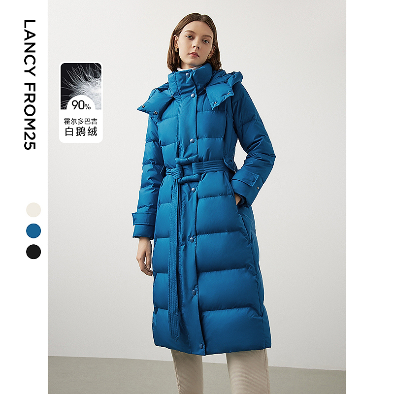 明星同款克莱因蓝朗姿霍尔多巴吉白鹅绒羽绒服冬季中长款大衣外套