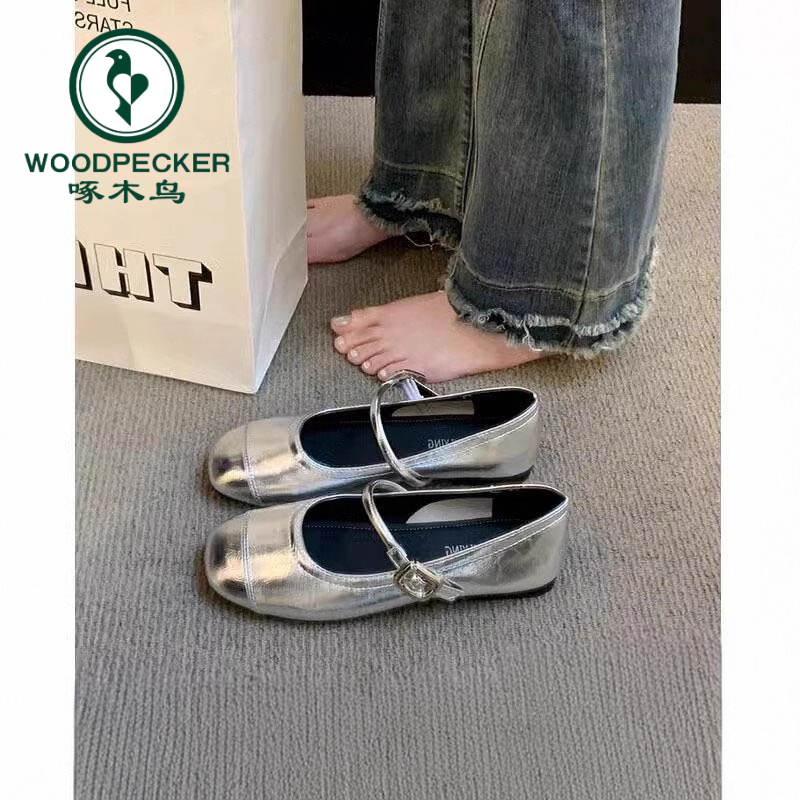 啄木鸟法式配裙子玛丽珍鞋女鞋2025春秋新款韩版平底豆豆鞋小皮鞋