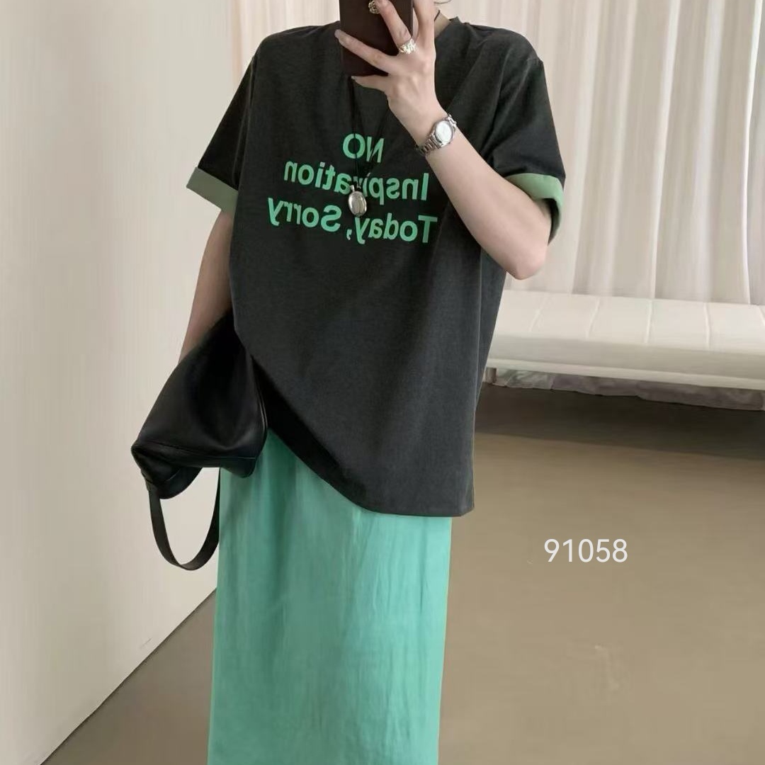 91058  SANFAN  新款字母撞色T恤
