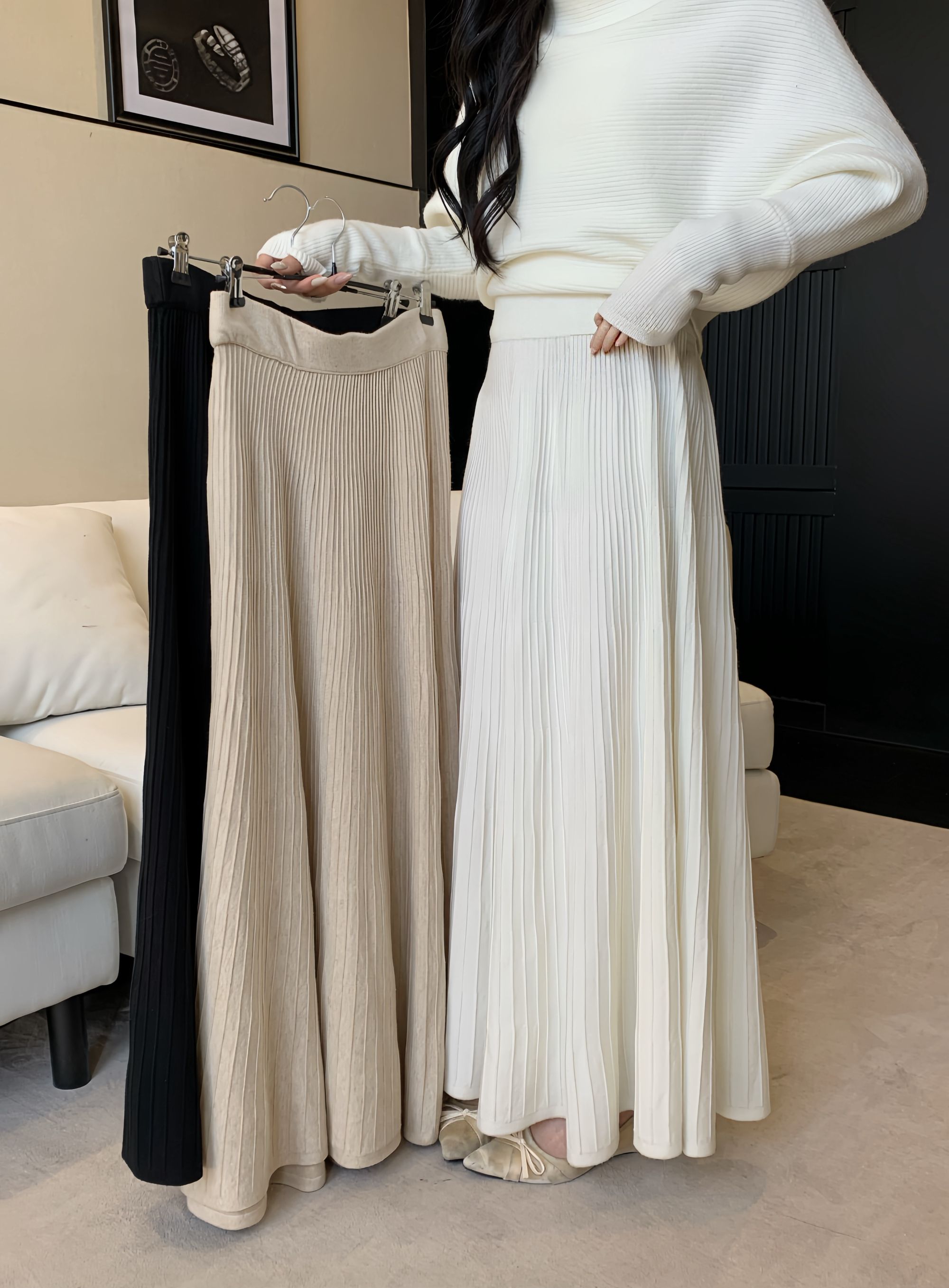 #8274新款冬季加厚百搭显瘦针织有垂感大裙摆半身裙