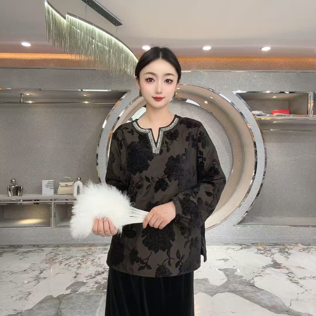 [金丽丽]高顶设计厚款V领长袖上衣女装中式-001
