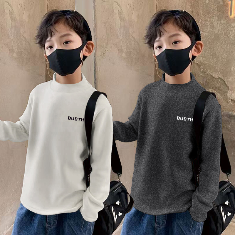 儿童德绒内搭打底衫秋冬新款男童t恤半高领大童保暖上衣