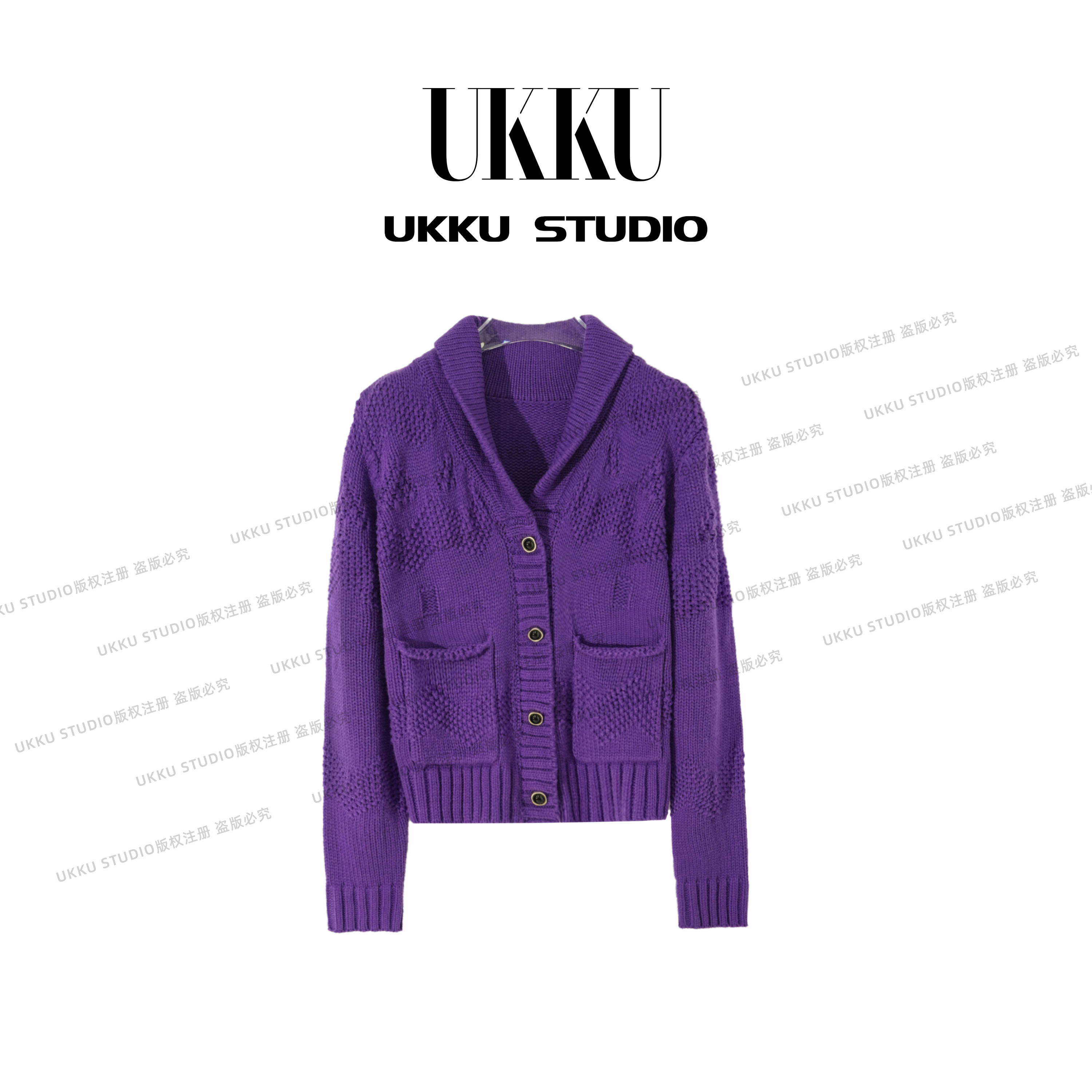 ZX【UKKUSTUDIO】秋季女装紫色毛针织衫小香风秋冬长袖常规款315721