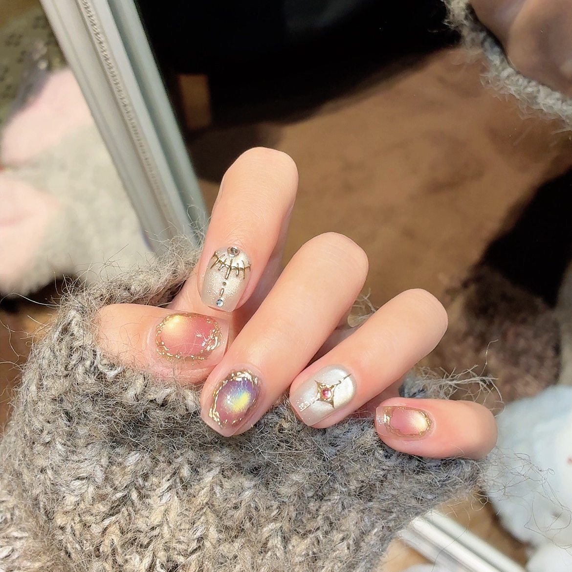 【‌雅典娜】设计师纯手工穿戴甲穿戴美甲-浮雕猫眼手绘图腾小众