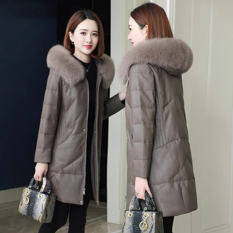 海宁羽绒棉服女2025新款狐狸毛领带帽修身显瘦保暖外套中长款皮衣