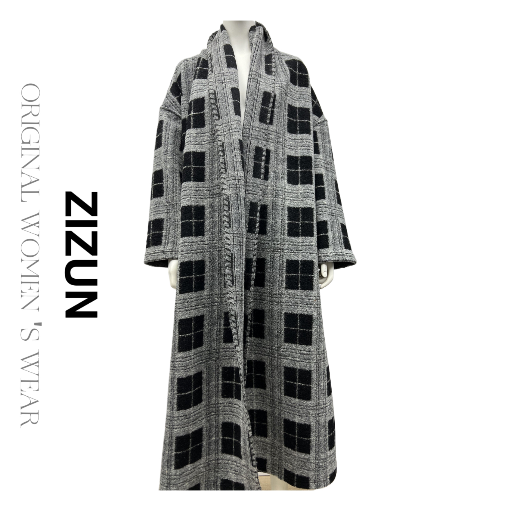 ZIZUN/姿尊秋冬季宽松简约百搭长款针织大衣外套