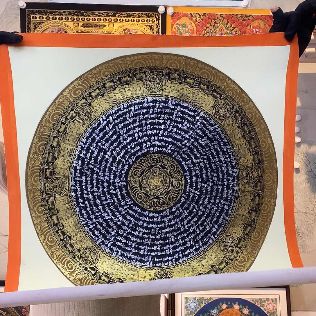 卷轴画纯手绘六字真言唐卡50厘米左右