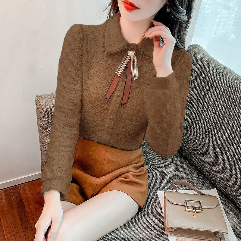 秋冬新款蕾丝衫女时尚打底衫女内搭洋气设计感气质显瘦减龄上衣