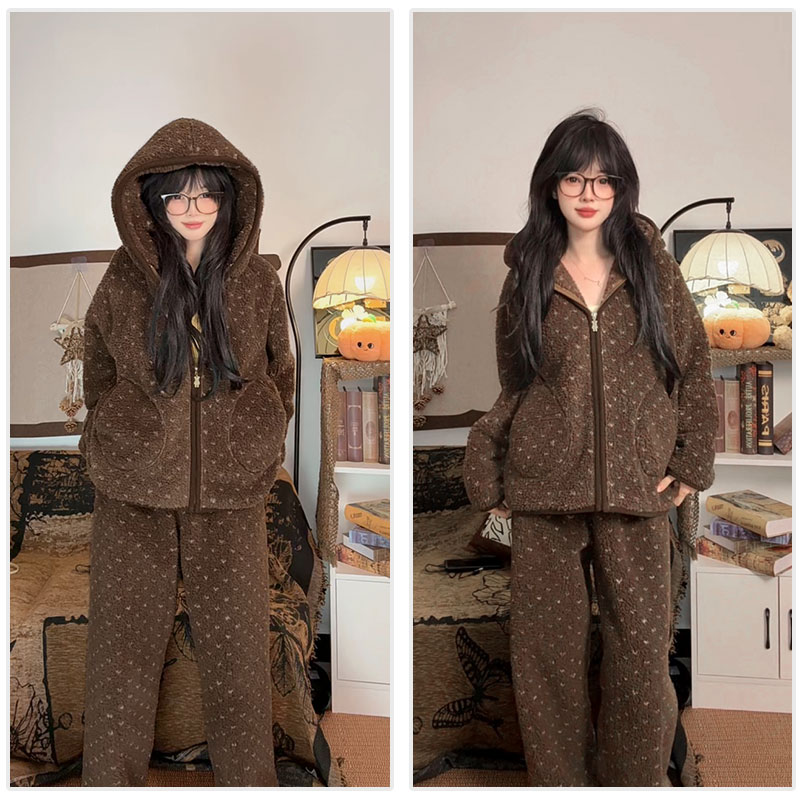 【巨保暖！北羔绒！】连帽睡衣冬季家居服女士加绒加厚宽松