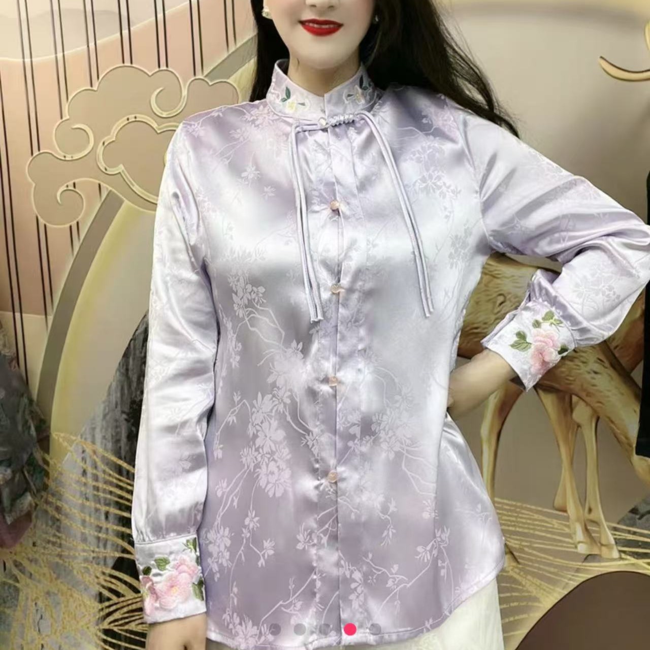 2267国潮中式复古提花刺绣重工舒适衬衫长袖上衣网红衬衣ins卿