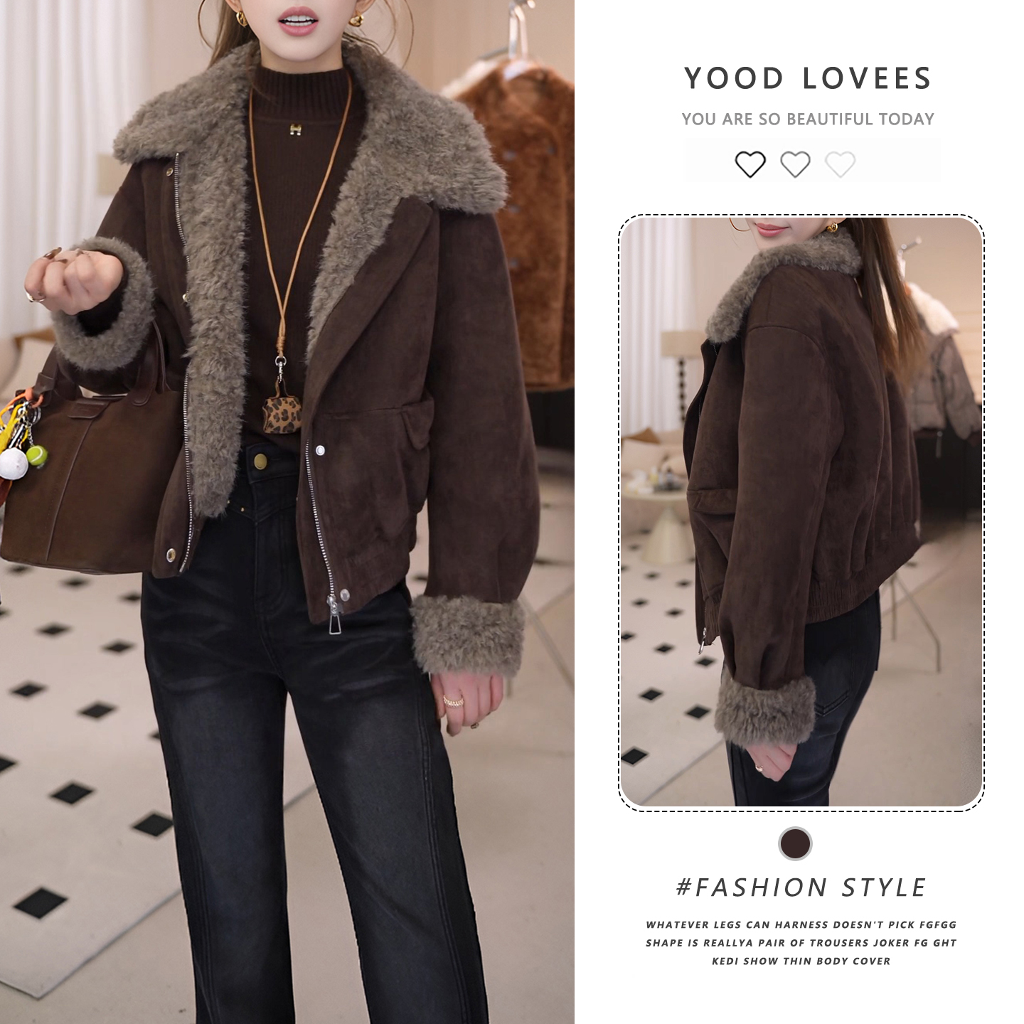 2025冬季新款韩版宽松显瘦百搭翻领长袖短款外套女绝美设计感上衣