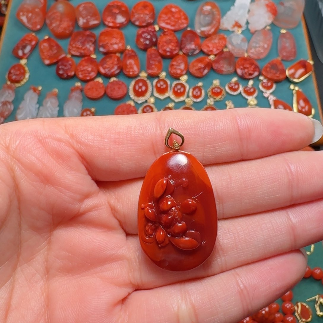 南红玛瑙南红18K金镶嵌