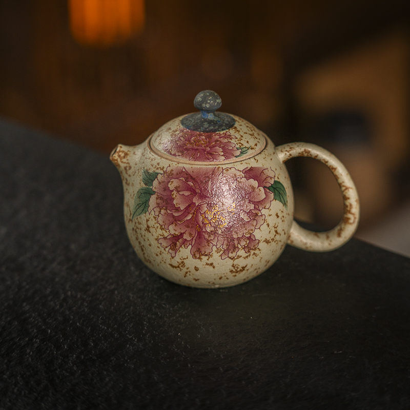 粉色佳人青花火石红焦糖釉龙蛋壶（180-190cc）