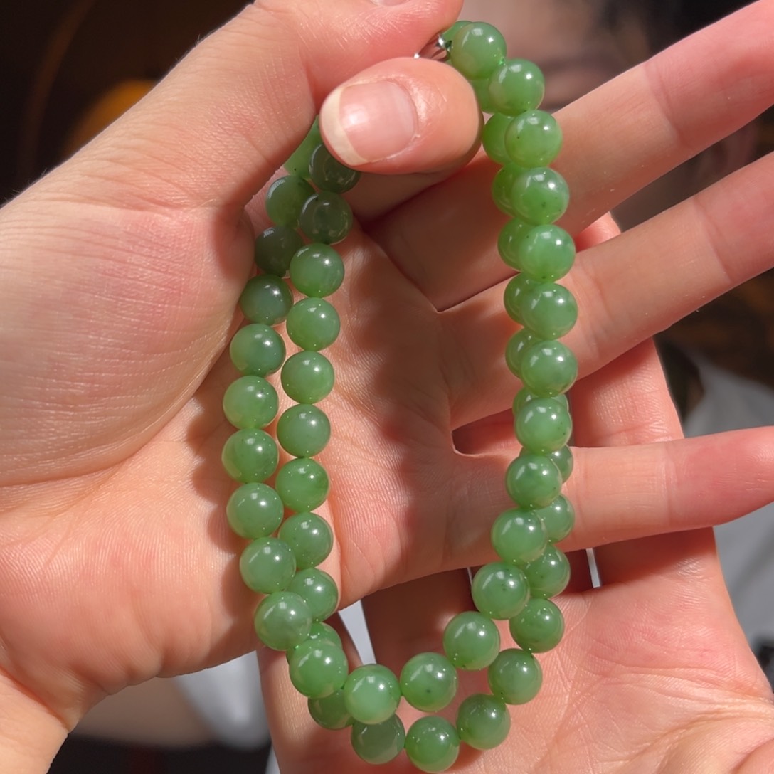 和田玉银S925镶嵌颈饰俄料乌兰海8mm453