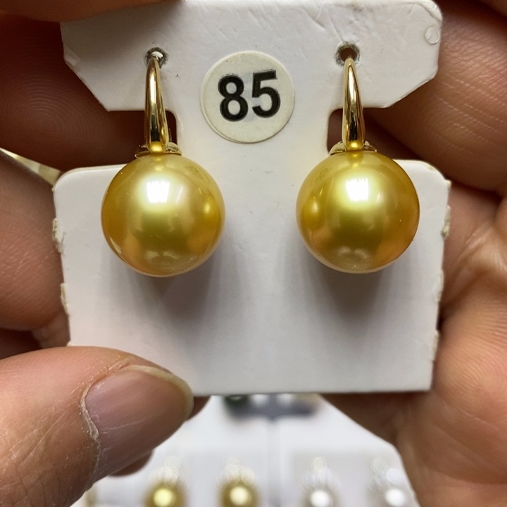 海水珍珠金珍珠耳坠18K金镶嵌