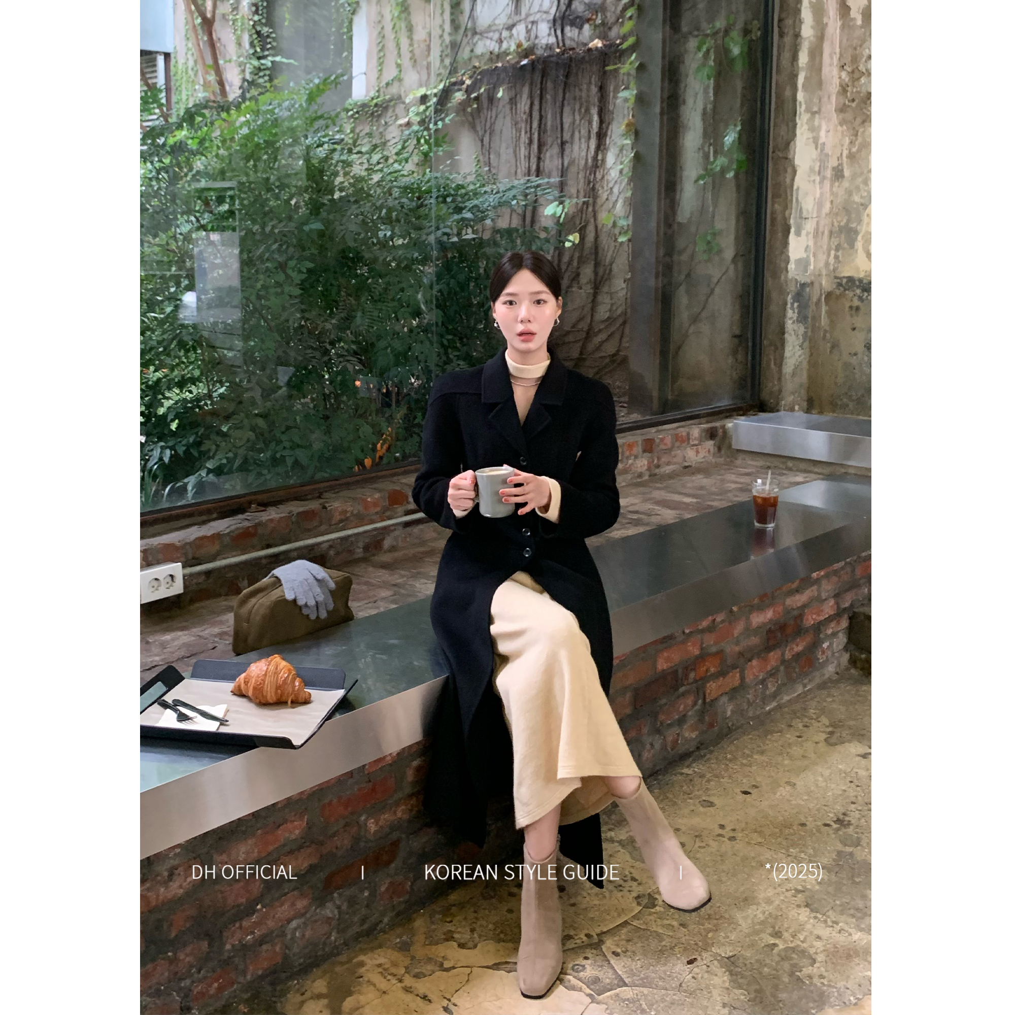 DH大花【秀场大衣】100绵羊毛黑色赫本风大衣高级感毛呢大衣外套