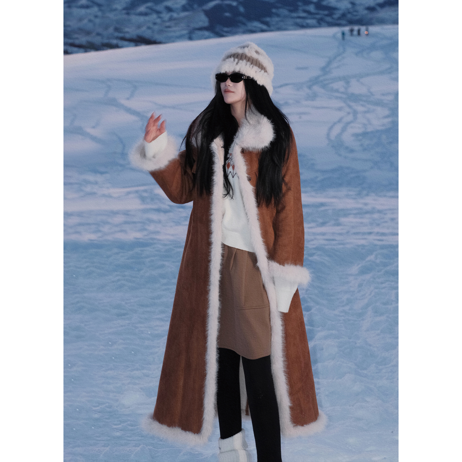 【冷感甜心】蛋妹大码女装胖m冬季撞色复古拼接仿毛绒外套DM35953