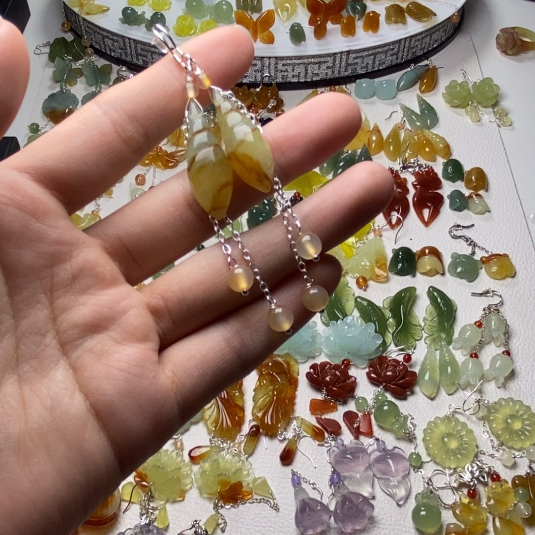 蛇纹石玉合金耳饰/颈饰