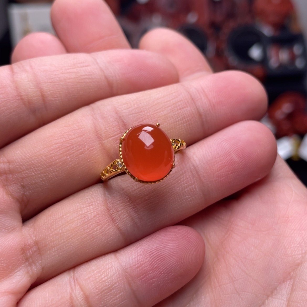 【闪购商品】银S925镶嵌保山冰红戒指南红玛瑙