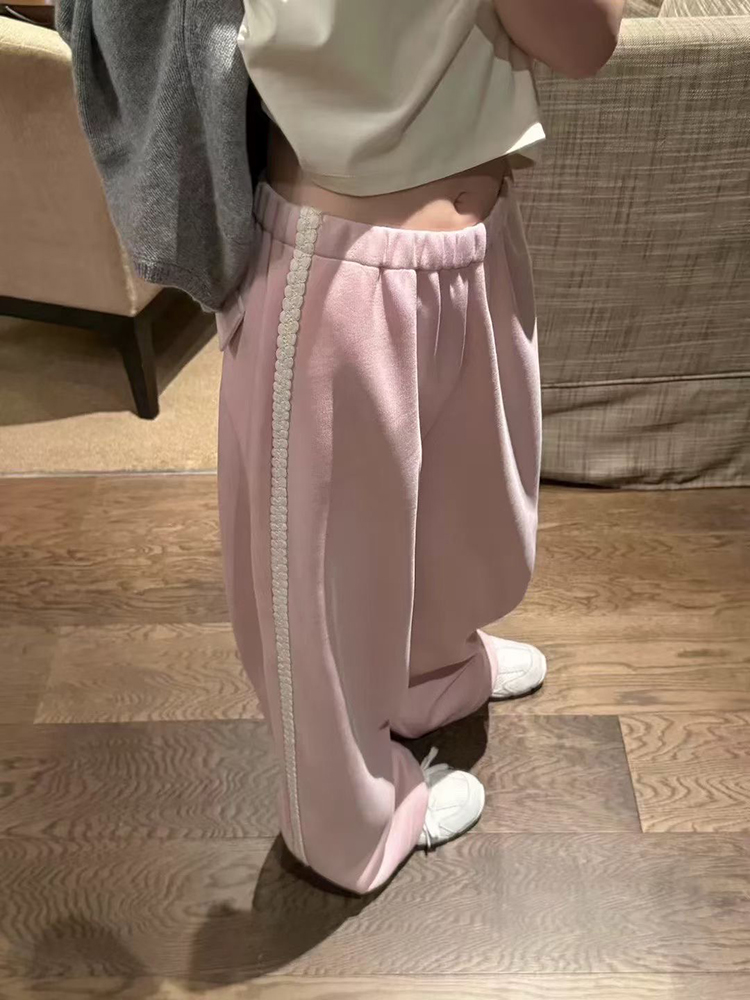 #8567设计感拼接阔腿裤早秋新款垂感直筒休闲裤显瘦长裤