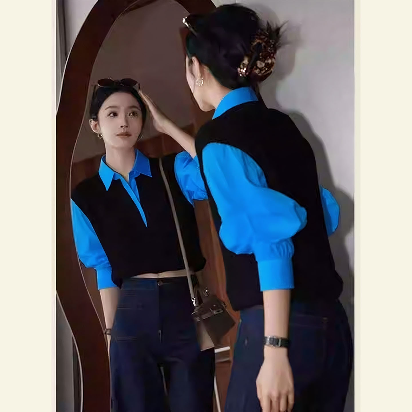 超火减龄独特超好看单穿上衣小众不撞款韩系拼接假两件针织衫秋季