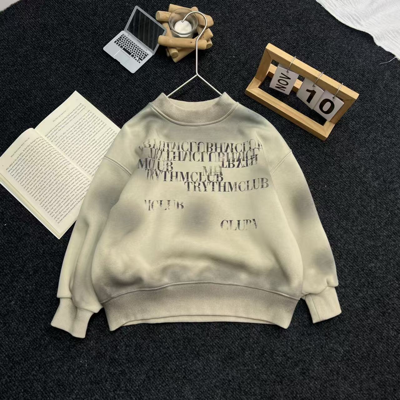 儿童做旧加绒晕染时尚百搭卫衣2025冬季新款男童女童3-14岁A-318