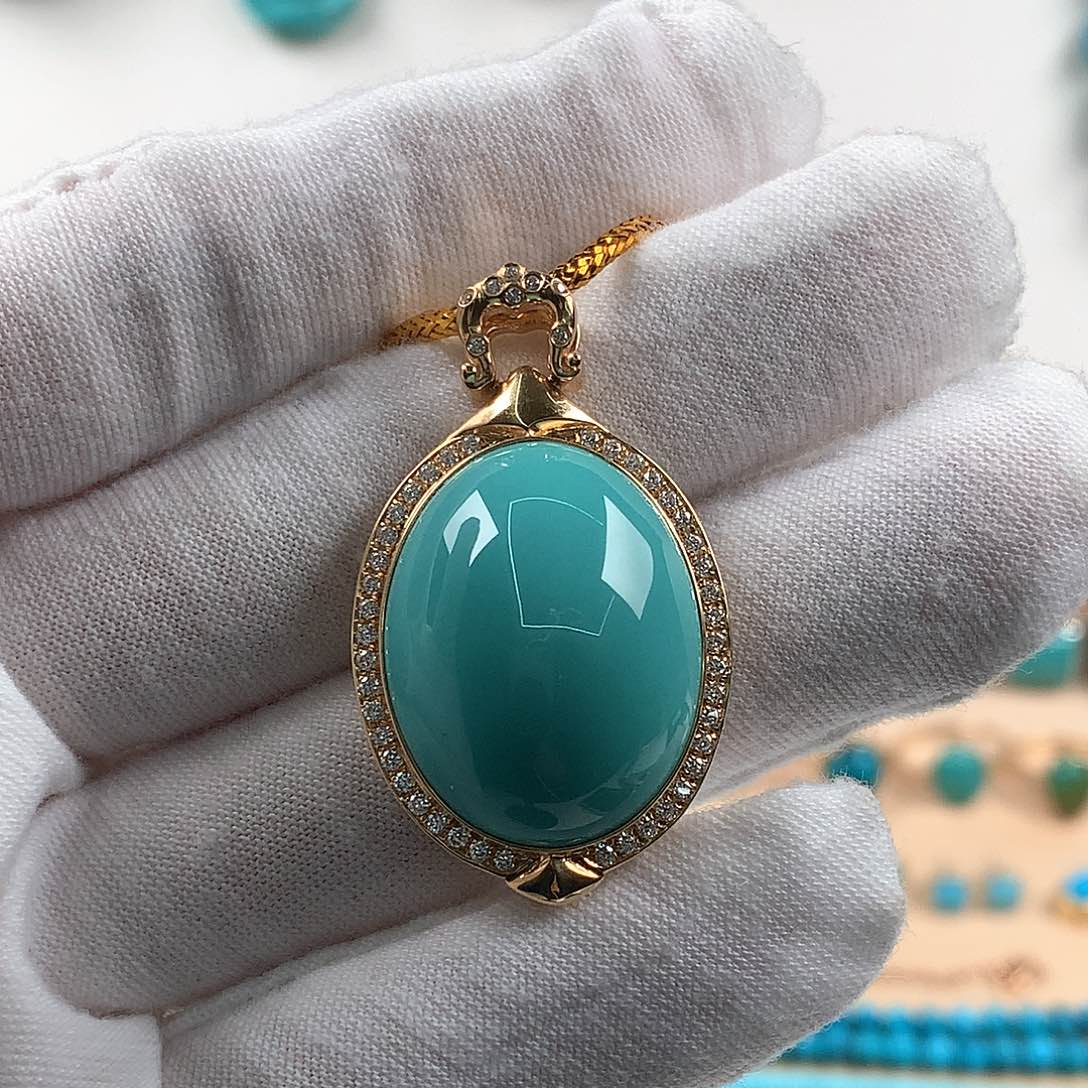 绿松石珠宝奇石18K金镶嵌