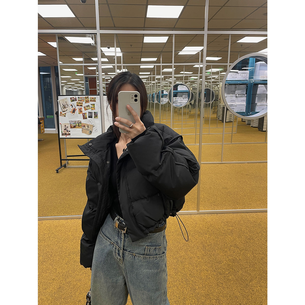 2024年冬季新款韩版时尚潮流短款棉服外套炸街高腰立领设计感棉服