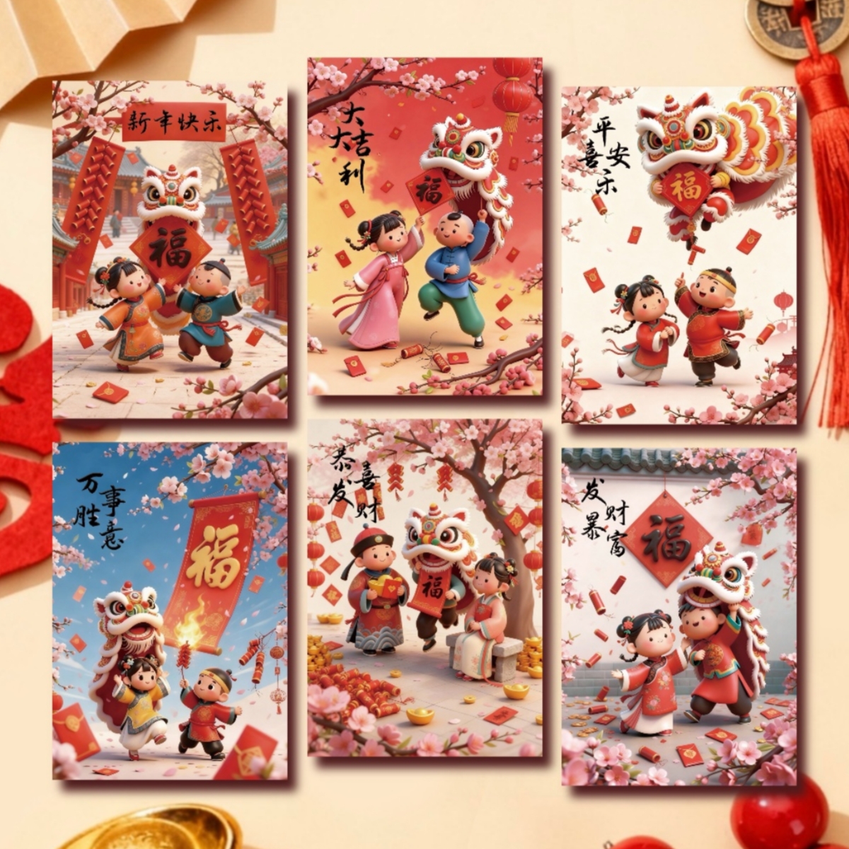 3D立体风格红包马年国风红包袋利是封春节年画醒狮古风新年红包 