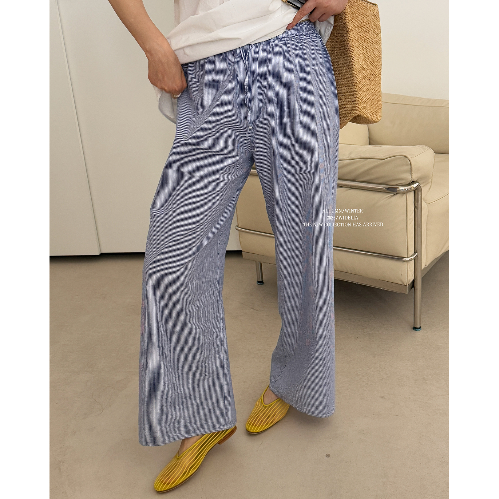 夏款韩版7317个性通勤高腰百搭显瘦宽松ins条纹直筒休闲裤