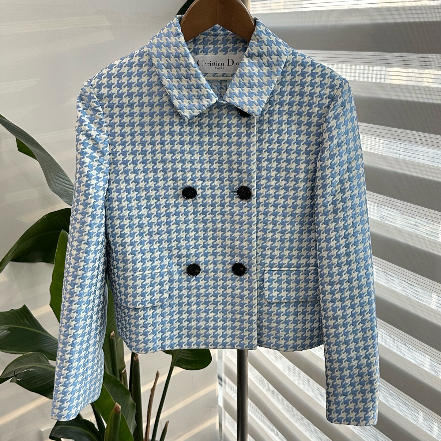 99新 DIOR/迪奥 千鸟格蓝色外套34码衣长48胸围92袖长54肩宽36