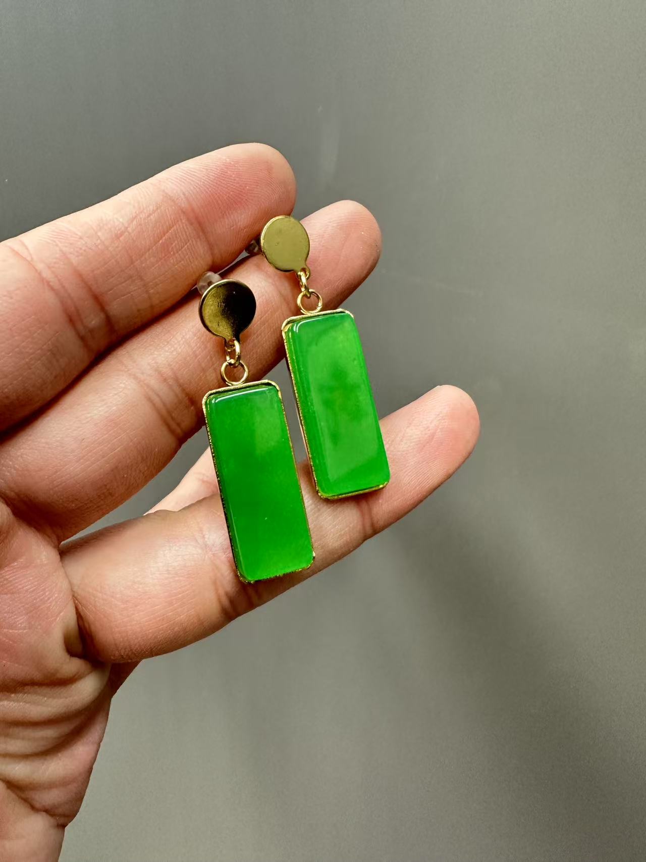 翡翠设计款14k无事牌耳针