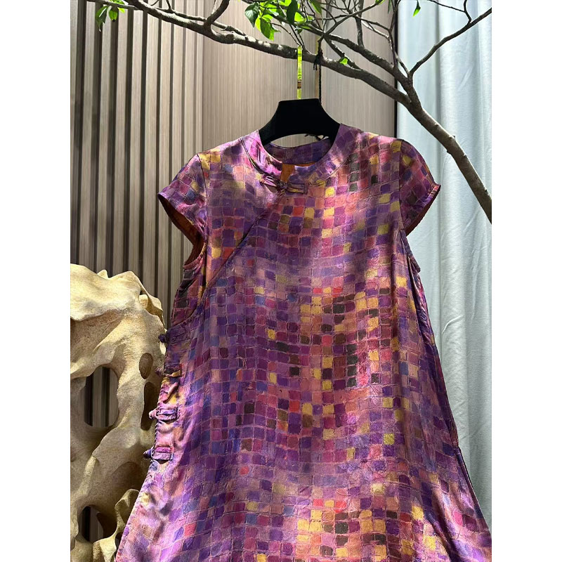 A紫方棋-新中式国风桑蚕丝斜襟短袖上衣SS26313