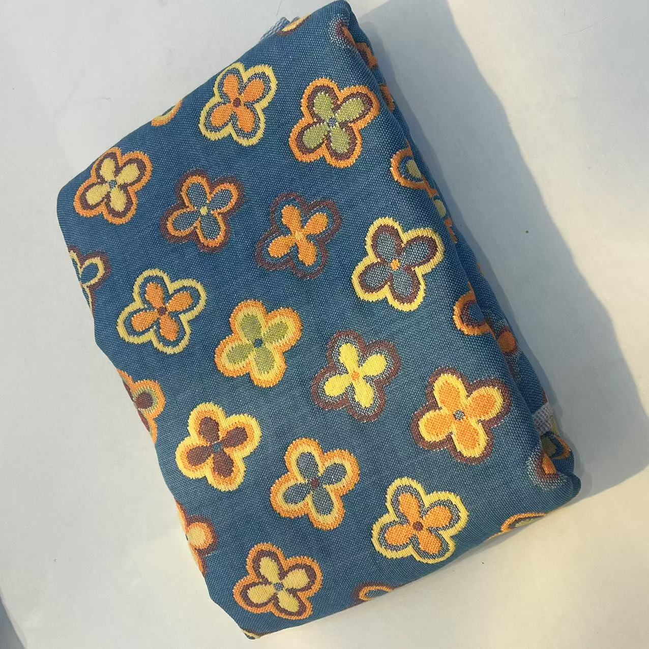 【枕巾】多层加厚枕巾一对装52*75cm 四叶花蓝