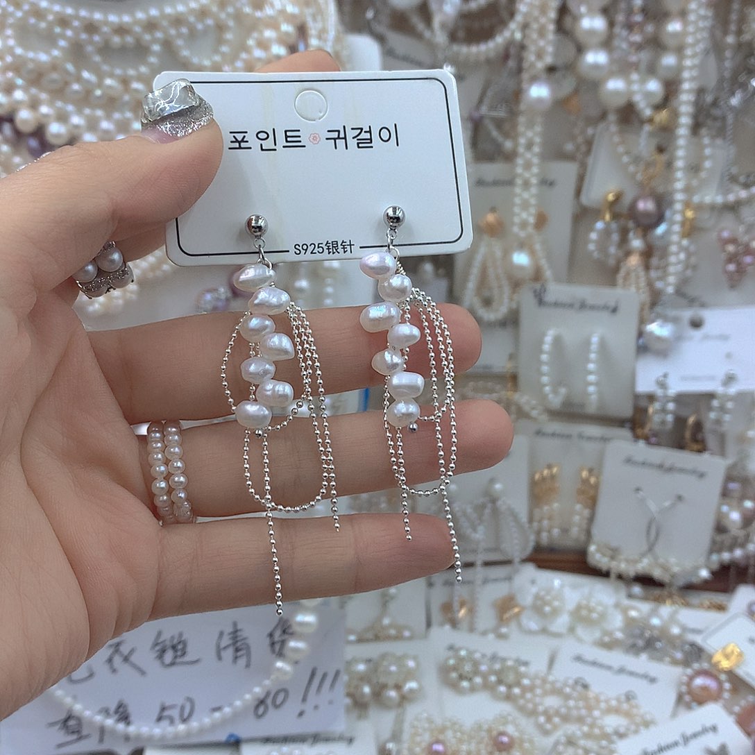 淡水珍珠银S925镶嵌耳饰