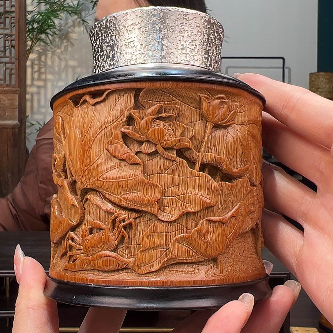 竹竹雕荷蟹茶叶罐