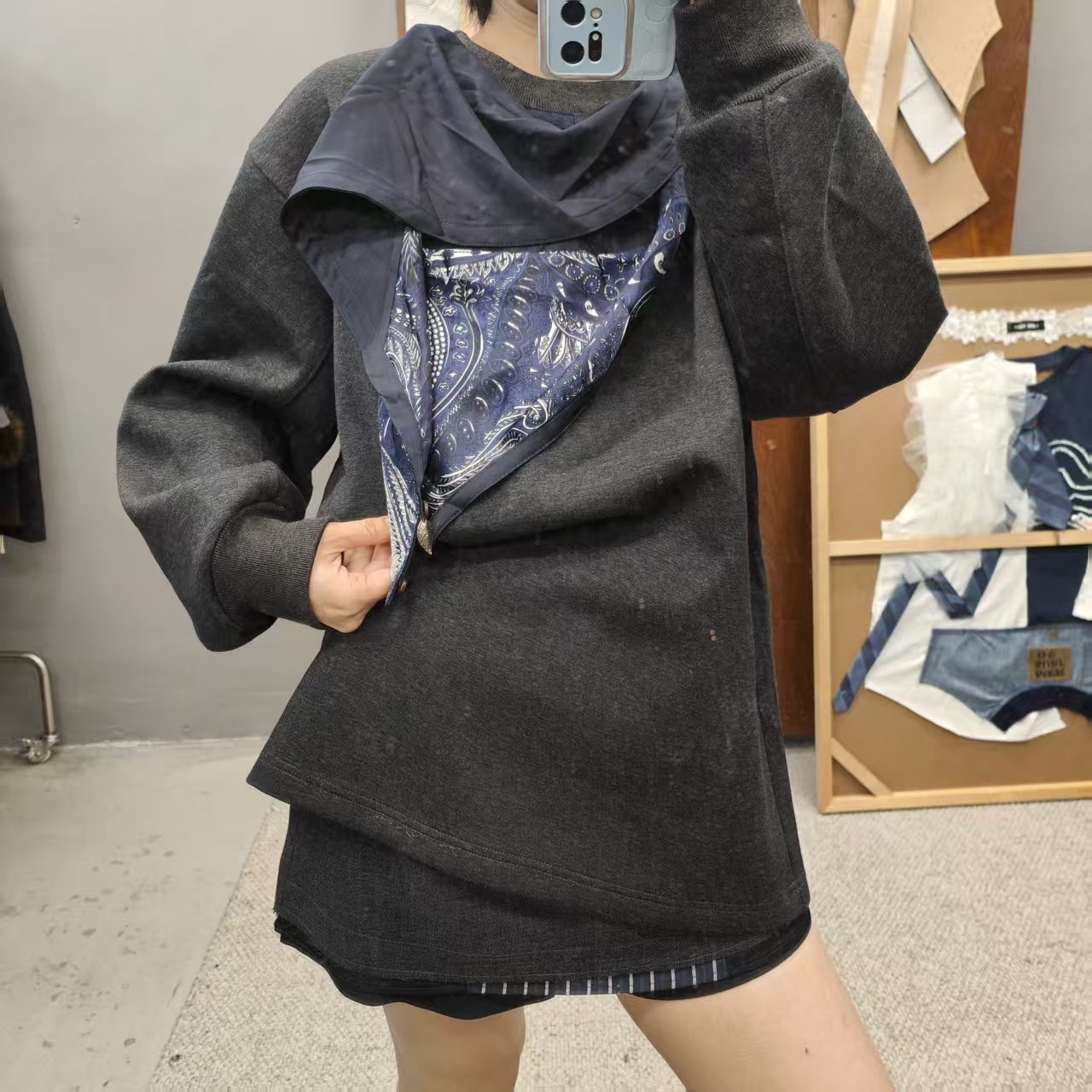 拼接女常规双面扎染圆领丝巾卫衣设计师秋季针织冬季4227