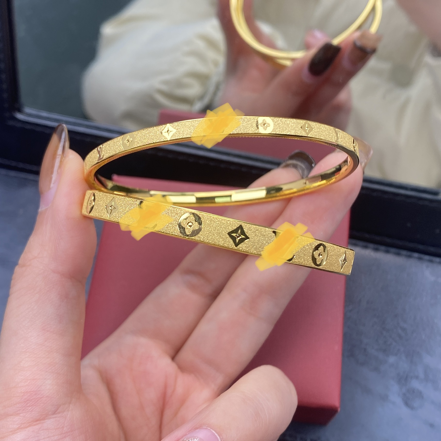 璟金珠宝足金999黄金时尚百搭洋气磨砂手镯卡4-6mm宽度圈口可选