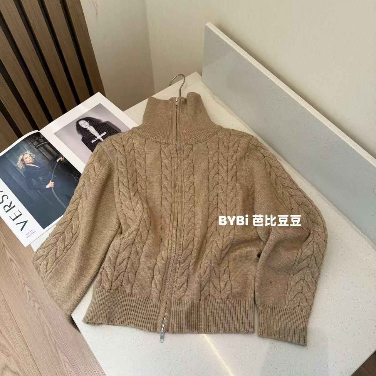 【豆子推荐】6318 冬季复古绞花毛衣拉链开衫时尚简约打底韩版上衣