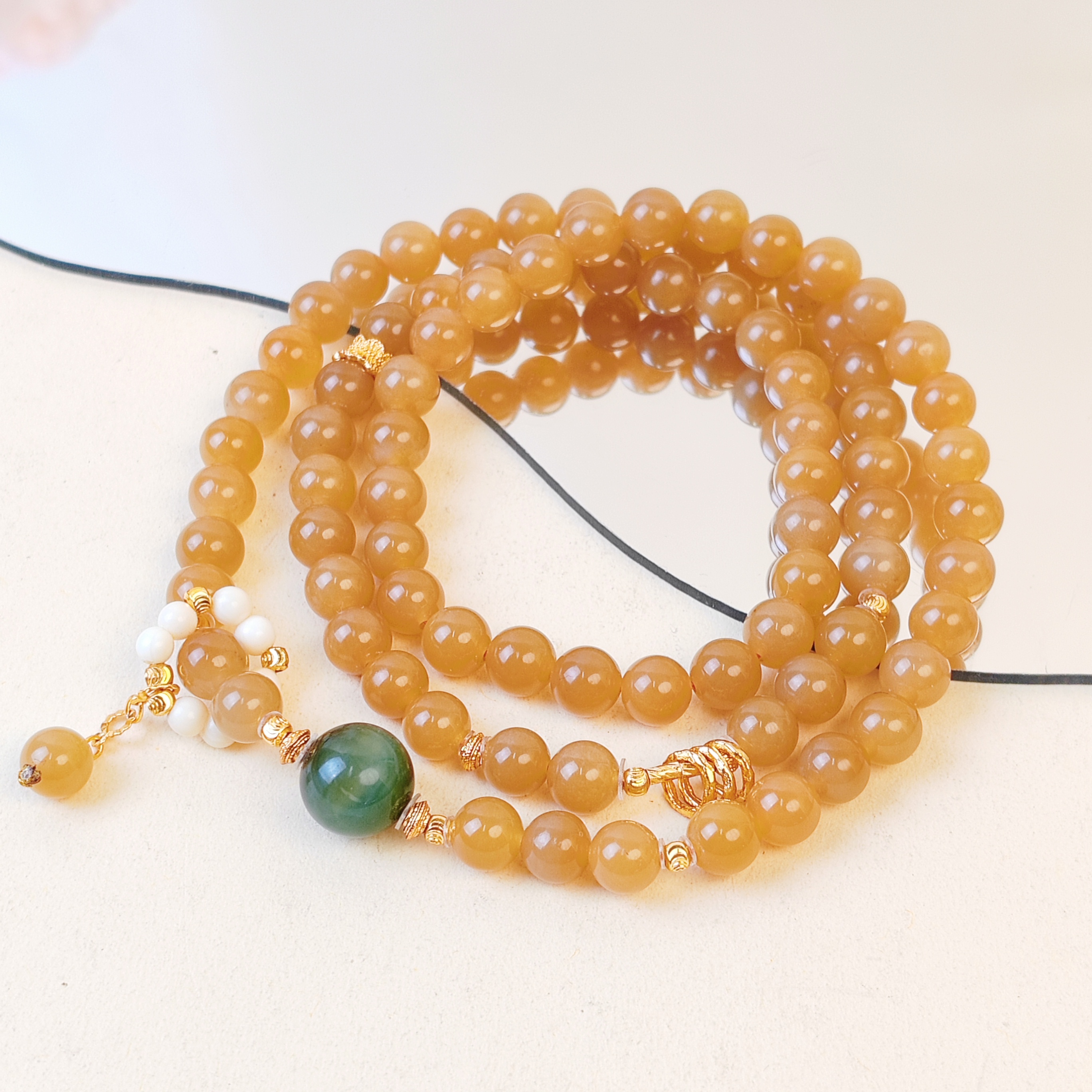 【日照金山】6mm金糖手作猛犸跑环三圈手串