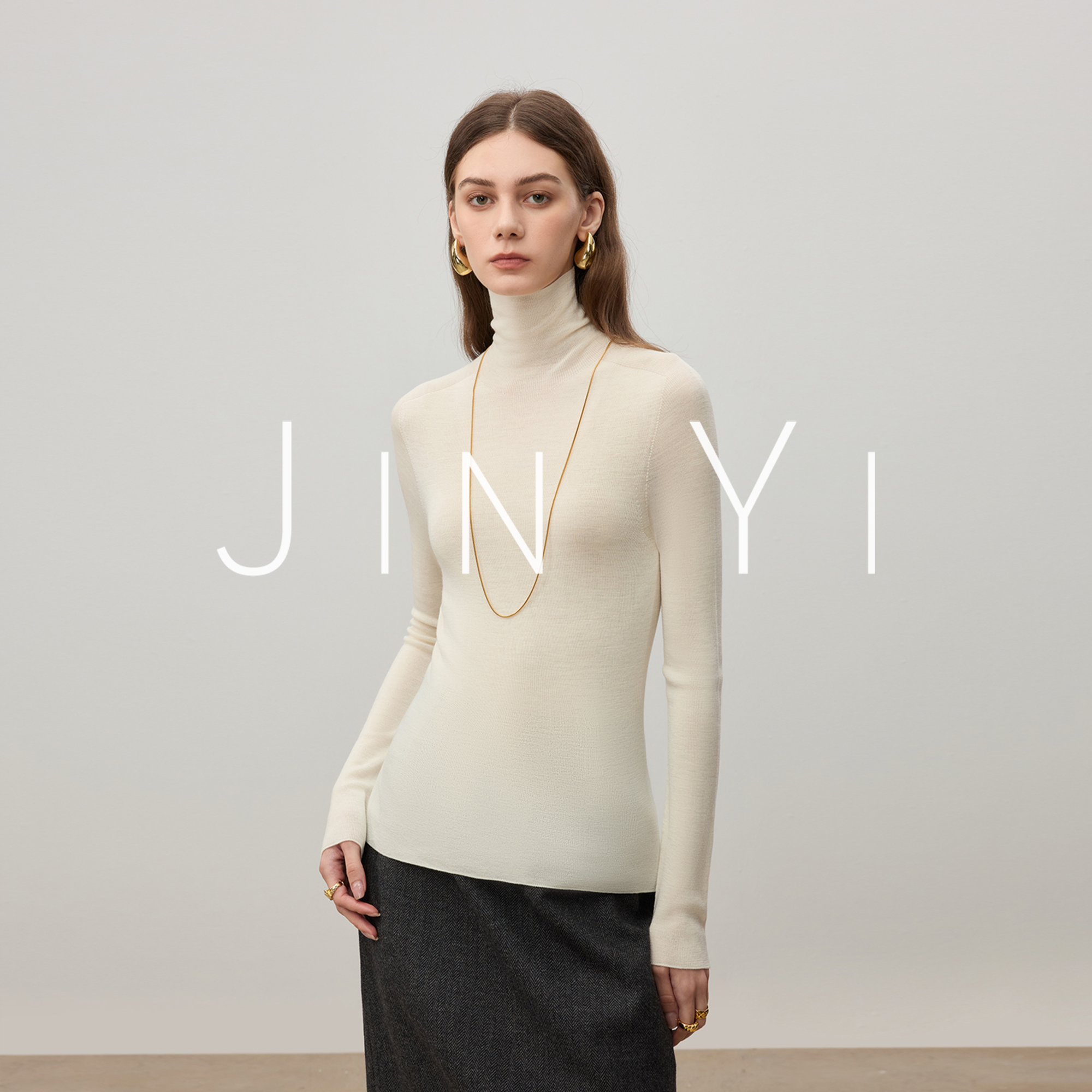 JINYI 【扬子纱高领】可机洗顶奢羊毛衫高领修身一体打底衫 