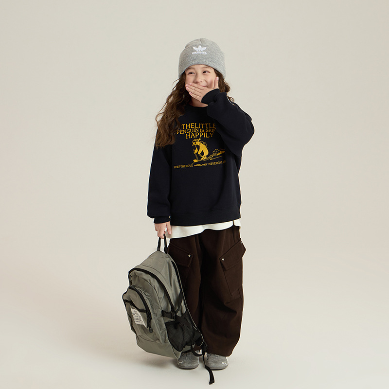 【小梨涡】冬季女童加绒字母卫衣儿童韩版卡通加厚保暖上衣25H133