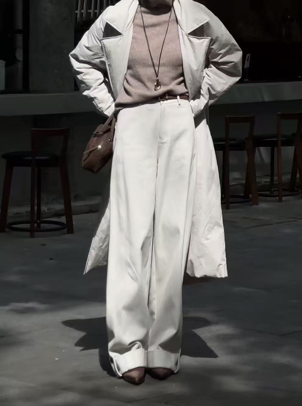 MOON【橘子树下】里外全棉拉毛纽扣收边款100棉无腰带休闲裤10521