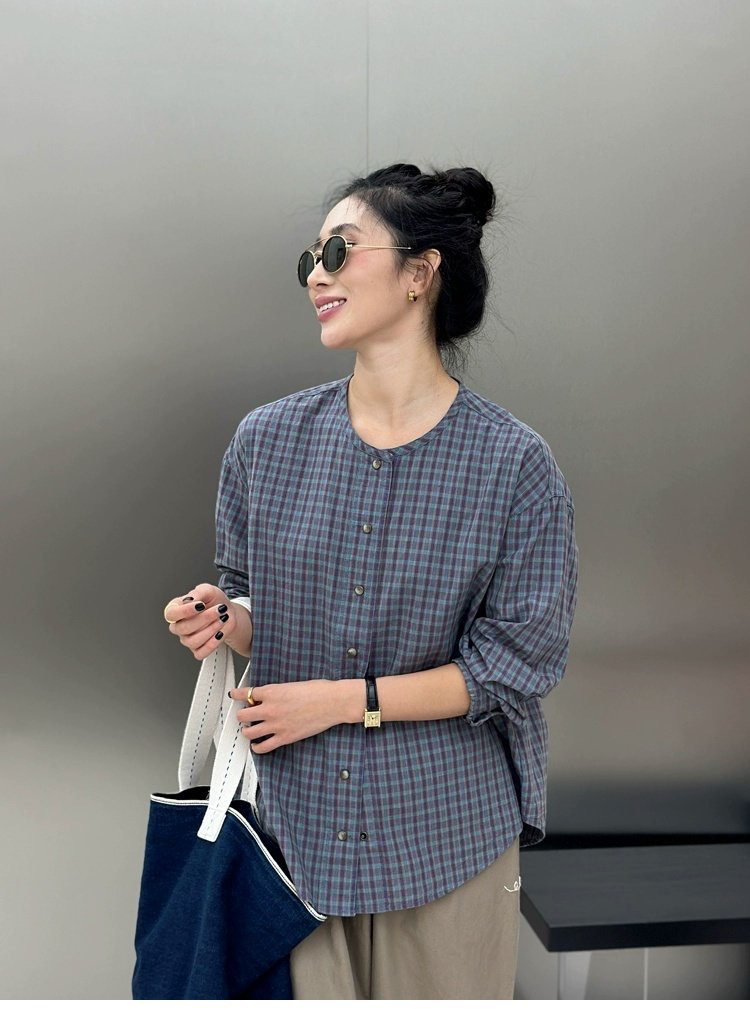 日系 密织棉进口色织棉格子开衫