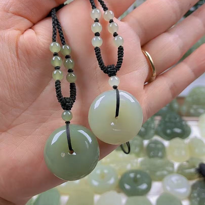 和田玉25/30mm平安扣男女情侣玉石玉佩配高货绳