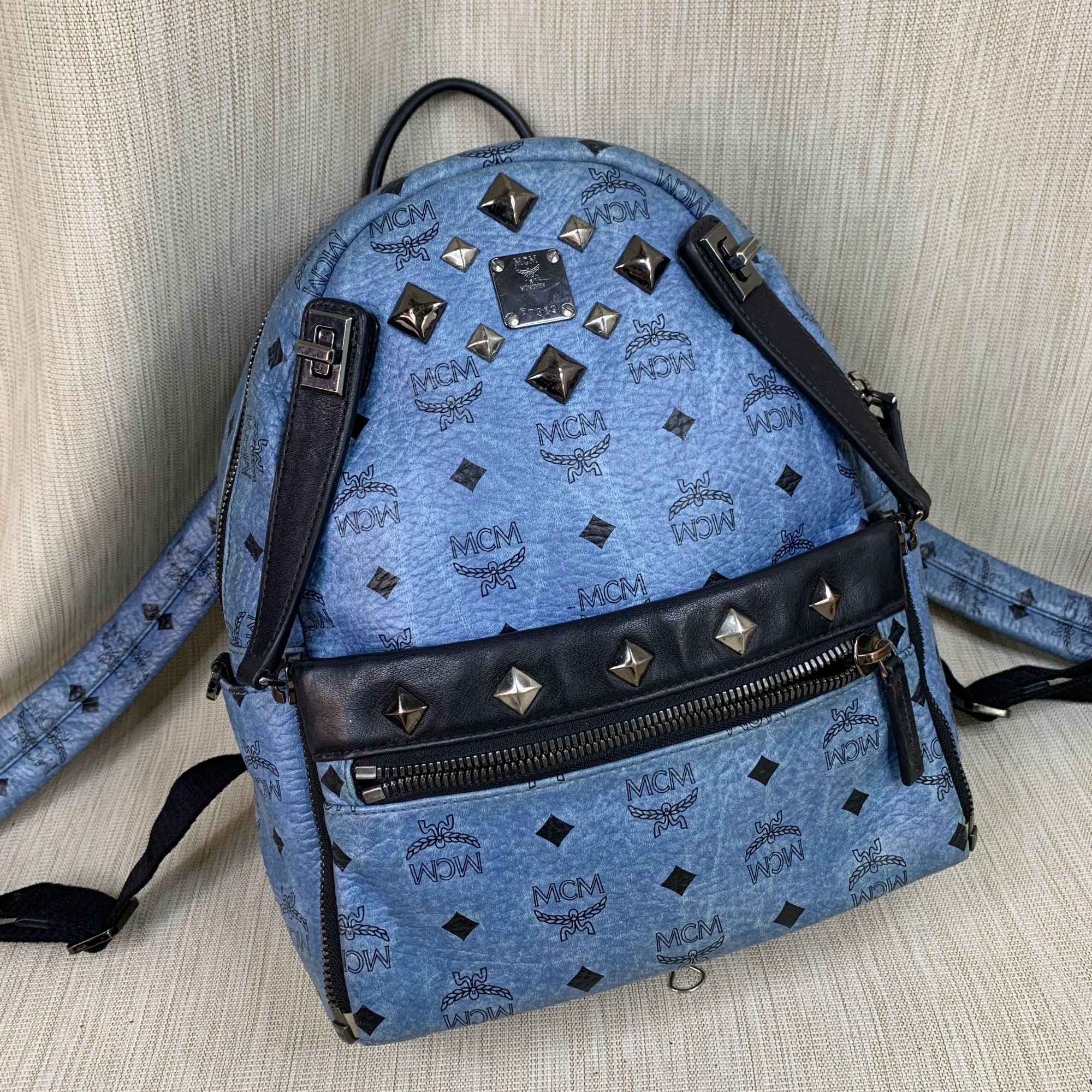 95新 MCM 蓝色双肩包/WJ09627021/7021